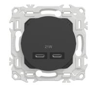 Double chargeur USB C 1 poste Schneider Electric Odace noir