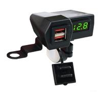 Double chargeur USB pour guidon de moto de 22 à 25 mm avec couvercle étanche, affichage du moniteur de tension, câble de déconnexion rapide et protection complète du circuit (vert)