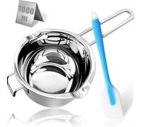 Double chaudron en acier inoxydable 1000 ml avec spatule - Bain Marie inoxydable pour chocolat, cire de bougie, beurre - Cuisine gastronomie 28 x 14 x 6 cm