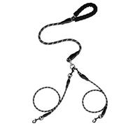 Double chien | Laisse élastique réfléchissante avec rotation à 360 ° | Tendeurs réglables | Support durable pour sac à déjections canines pour animaux de compagnie pour l'extérieur, les voyages et les