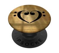 Double clé de Basse cœur Vintage doré partition Love Bassist PopSockets PopGrip Adhésif