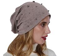 Double couche en coton percé à chaud avec perles pour femme - Chapeau d'hiver chaud tricoté en laine - Chapeau de ski - Chapeau de soleil - Chapeau fou - Olive, kaki, Taille unique