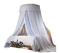 Double Couche Fil Princesse Moustiquaire de Lit Dôme Baldaquin avec Guirlande Lumineuse à LED, Ciel de Lit pour Simple à King Size des Lits pour Décoratif de Chambre à Coucher-grise