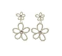 Double couche perle bordé creux fleur boucles d'oreilles, longues boucles d'oreilles avec double fleur pendentifs, Pentle atmosphère bijoux, adapté pour les femmes qui se...