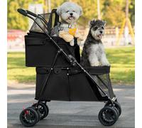 Double Couche Poussette pour Chien Chat Animaux- Animaux Voyage Poussette- Pliable Chien Chat À Quatre Roues Chariot - Landau Jogger - Poussette Buggy- 67 * 50 * 95cm- Noir
