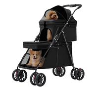 Double Couche Poussette pour Chien Chat Animaux, Animaux Voyage Poussette, Pliable Chien Chat À Quatre Roues Chariot, avec Ventilation et Freins (Noir, 50x67x95 cm/double couche)