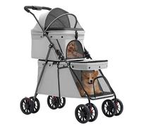 Double Couche Poussette pour Chien Chat Animaux, Animaux Voyage Poussette, Pliable Chien Chat À Quatre Roues Chariot/Landau Jogger/Poussette Buggy-67 * 50 * 95cm-Gris