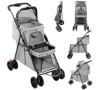 Double Couche Poussette pour Chien Chat Animaux, Animaux Voyage Poussette, Pliable Chien Chat À Quatre Roues Chariot/Landau Jogger/Poussette Buggy,67 * 50 * 95cm-Gris
