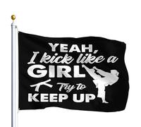 Double Couture Drapeau De Jardin Ouais, Je Suis Comme Une Femme, J'Essaie De Suivre Le Rythme Drapeaux Personnalisée Bunting Pour Bar Jardin Intérieur 90X150Cm