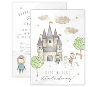 double critical Lemmami Papeterie Lot de 8 cartes d'invitation pour anniversaire d'enfant Chevaliers - Château aquarelle et tournoi de chevalier - Cartes postales de qualité supérieure - Format A6