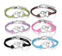Double Cœur de charme Yumi Lok Bracelet d'amitié faits à la main en cuir tressé, alliage, peits bracelets pour femmes et filles, 6 pièces
