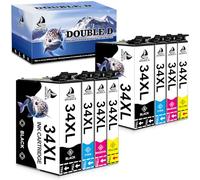 DOUBLE D 34XL Cartouche pour Epson 34 34 XL pour Workforce Pro WF-3725DWF | Compatible pour Epson WF-3720DWF WF3725DWF WF3720DWF WF-3720 WF-3725 WF3720 WF3725(2 Noir, 2 Cyan, 2 Magenta, 2 Jaune)