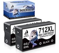 DOUBLE D 712 Cartouche d'encre 80ML Compatible pour HP 712 HP 712XL 3ED71A pour HP DesignJet T630 T650 T210 T230 T250 (2 Noir)