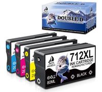 DOUBLE D 712XL Cartouche d'encre pour HP 712 3ED70A 3ED71A 3ED67A 3ED68A 3ED69A pour HP DesignJet T650 T630 T210 T230 T250 (1BK/1C/1M/1Y, 4 Pack)