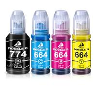 DOUBLE D 774 664 Bouteilles d'encre 140 ml/70 ml Compatible avec recharges d'encre 664 pour T6641 T6642 T6643 T6644 Fonctionne pour ET2650 ET2550 ET2600 ET4500 ET4550 ET 2650 L35550 L555