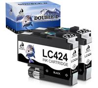 DOUBLE D LC424 Lot de 2 cartouches d'encre de rechange pour imprimantes Brother LC424XL LC-424 Noir