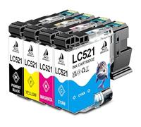 DOUBLE D LC521 Compatible pour Brother LC521 LC521XL pour Brother DCP-J1260W J1310DW J1313DW J1360DW J1460DW (1BK/1C/1M/1Y,4 Pack)