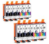 DOUBLE D PGI-35 CLI-36 Lot de 10 cartouches d'encre pour Canon PGI-35 CLI-36 PGI35 CLI36 Compatible avec Canon Pixma IP100 IP100V IP110 110+ Batterie IP110 Series TR150 Mini260 Mini320