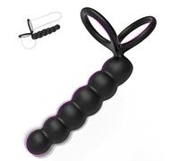 Double Dildo Vibrant Double Pénétration Avec 2 Anneaux Pour Couples - 10 Modes De Vibration, Silicone Souple Étanche Rechargeable - Jouet Adulte Pour Hommes Et Femmes (Perles anales noires)