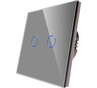 double Dimmer Interrupteur pour les lumières LED,interrupteur tactile Gris,avec un panneau de verre tactile et un LED d'état,le conducteur neutre n'est pas requis,2 voies 1 pôle