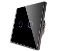 double Dimmer Interrupteur pour les lumières LED,interrupteur tactile Noir,avec un panneau de verre tactile et un LED d'état,le conducteur neutre n'est pas requis,2 voies 1 pôle