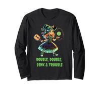 Double Dink Trouble Funny Witch Pickleball Halloween Manche Longue