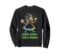 Double Dink Trouble Funny Witch Pickleball Halloween Sweatshirt
