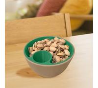 Double-Dish Bol de service apéritif pour olives, noix Ensemble de bols à pistaches avec support de rangement, bol de service à double plat avec compartiment pour déchets alimentaires (Green, A)