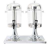 Double distributeur de jus et boissons 2 x 8 l en acier inoxydable | 2 x 8 L, cylindre à glace, robinet, bacs d'égouttement, couvercles amovibles, 56 x 35 x 57 cm