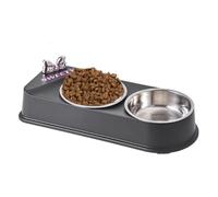 Double Dog Bowl - Bol pour chien en acier inoxydable | Bol double chat qui ne coule pas, bols en acier inoxydable avec station en résine antidérapante pour petit animal de compagnie, chiot, chien