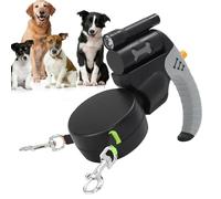 Double Dog Lead - ABS 19x17cm | Retractable 360 Degree Swivel Two Dog Leashes | Pet Leash with LED Light and Free Control for Outdoor Walking Jogging Traveling Camping