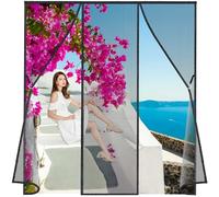 Double Door Magnetic Fly Screen, 360x240cm Heavy Duty Mesh Curtain with Hook Loop, Powerful Magnets, Snap Shut Automatically for Patio, Sliding, Large Door LF2C1 Noir