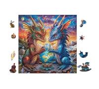 Double Dragon 100 Pièces Puzzle Amateur d'art en Carton Anti-Déchirure Difficile Niveau Expert Décoration Murale Salon Idée Cadeau Saint Valentin 28x28cm