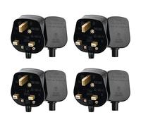 Double Dragon Prise britannique 13 A à 3 broches | Prise d'alimentation robuste et réutilisable | Matériau PC ignifuge durable et sûr | Certifié BS1363 & BSI (lot de 4, noir)