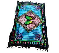 Double Duck Motif Papillon Sarong/Paréo Plage Enveloppe Cache Vacances Été Maillot de Bain- Papillon Vert/Bleu Rayures - Bleu avec Vert et Noir, 180 cm Long, 115 cm Wide