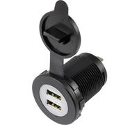 Double embase femelle USB avec capot anti-poussière embase femelle, verticale 2 voies, Avant rond Ø 36.8 mm, avec éclairage bleu 1229307 TRU COMPONENTS