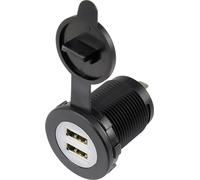 Double embase femelle USB avec capot anti-poussière embase femelle, verticale 2 voies, Avant rond Ø 36.8 mm, avec éclairage bleu