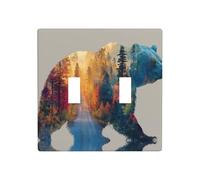 Double exposition silhouette d'ours forêt route double interrupteur plaque murale décoration taille standard - 11,4 x 11,4 cm