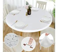 Double Face fit Design PU Round fit Nappe, Ripstop lingette de Table Ronde élastique, Soft Touch, Nappe imperméable à l'eau et à l'huile (Blanc, Ronde 102-117cm)