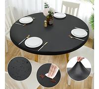 Double Face fit Design PU Round fit Nappe, Ripstop lingette de Table Ronde élastique, Soft Touch, Nappe imperméable à l'eau et à l'huile (Noir, Ronde 102-117cm)