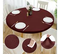 Double Face fit Design PU Round fit Nappe, Ripstop lingette de Table Ronde élastique, Soft Touch, Nappe imperméable à l'eau et à l'huile (Rouge foncé, Ronde 145-152cm)