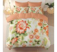 Double Face Housse de Couette 140 x 200 cm, Élégantes Belles Fleurs Ado Parure de lit en Microfibre Couleur Orange Sets de Housse Couette Adulte Filles avec Fermeture Éclair