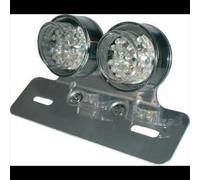Double feu arrière à LED rond avec support de plaque alu pour moto cyclo mobylette