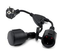 Double fiche pour Prise de Courant, Rallonge de Prise UE, étanche Adaptateur de Prise Distribution à 2 Voies IP44, 16A/ 250V/ Max, Extensions multiprises pour Cuisine, Bureau, Maison Noir