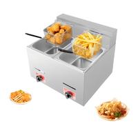 Double friteuse à gaz avec 2 paniers à frire, en acier inoxydable, capacité de 2 x 6 l, allumage électronique, maximum 200 °C, chauffage rapide pour la maison et l'utilisation commerciale