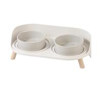 Double Gamelle Chat Surelevee Ceramique - Gamelle pour Chats Surélevée avec Support Antidérapant - Gamelles Nourriture et Eau pour Chiots Petits Chiens - Set de Bol Chat Anti Eclaboussure - 2 x 480 ml