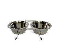 Double gamelle pour animaux de compagnie, 2 x 400 ml, en acier inoxydable, base antidérapante, passe au lave-vaisselle, noire