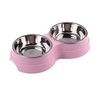 Double gamelle pour chien et chat Pecute - Antidérapante - En acier inoxydable de qualité supérieure - Avec base amovible en silicone - Convient pour la nourriture pour chien, les collation(rose)