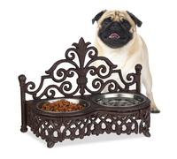 Relaxdays Gamelle chiens style antique double écuelle antiquités fonte fer forgé 2x bols inox 0,3 litre, marron