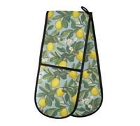 Double gant de cuisine résistant à la chaleur Motif feuilles de citron Pour barbecue, cuisson, grillades au micro-ondes